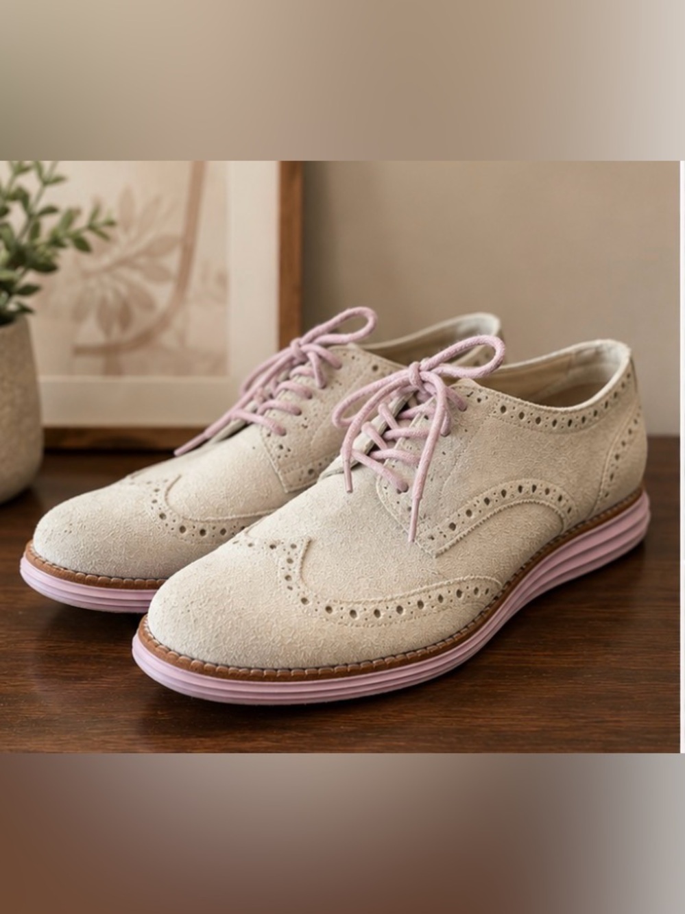 Cole Haan OriginalGrand Wingtip Oxfords | Women’s Size 7B | Suede Pink Sole